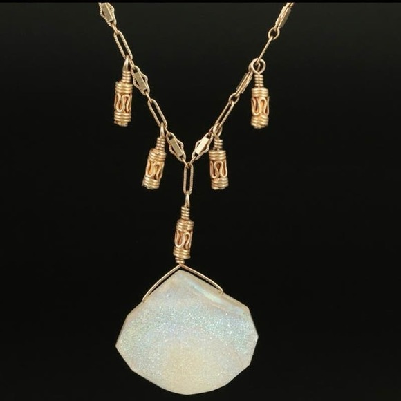 None and/or Unknown Jewelry - Genuine Druzy Stone Necklace with GF Chain
